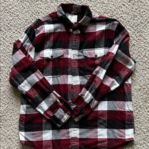 American Eagle Outfitters Men's Plaid Shirt - Burgundy, Black, White